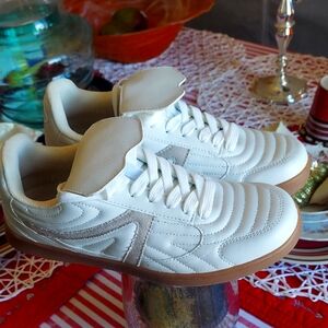 Cream and Tan Sneakers with Gum Sole